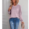 thumbnail image 2 of Camiseta de manga larga con escote en V y mangas abullonadas para mujer: camiseta violeta claro para mujer, talla M, 2 of 6