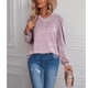 thumbnail image 2 of Camisa de manga larga para mujer Manga larga de soplo Manga larga Cuello en V Color puro Mujer Camisetas básicas para mujeres Luz púrpura S, 2 of 6