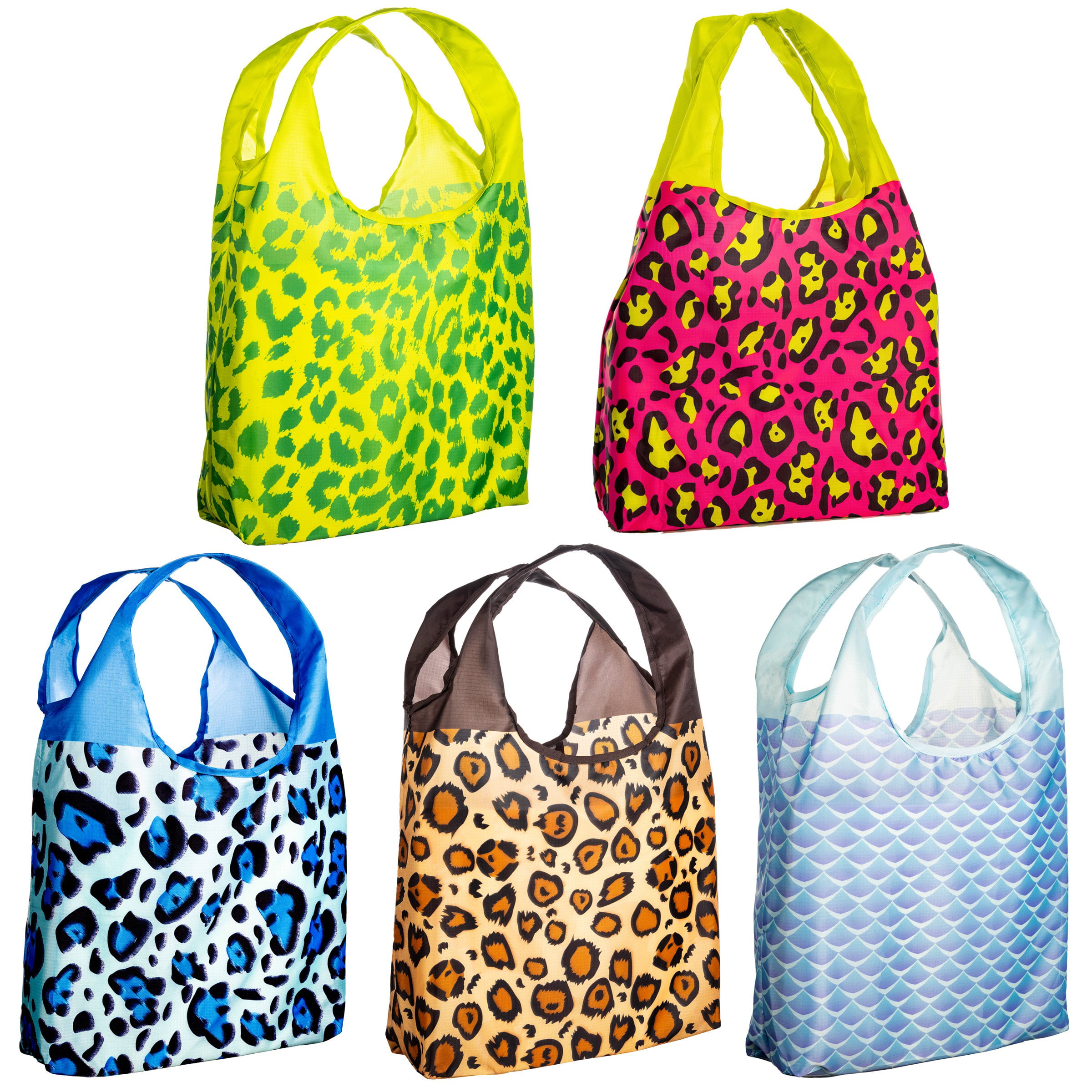 O-WITZ 5-Pack Reusable Shopping Bags Cheetah & Fish Prints - Walmart.com