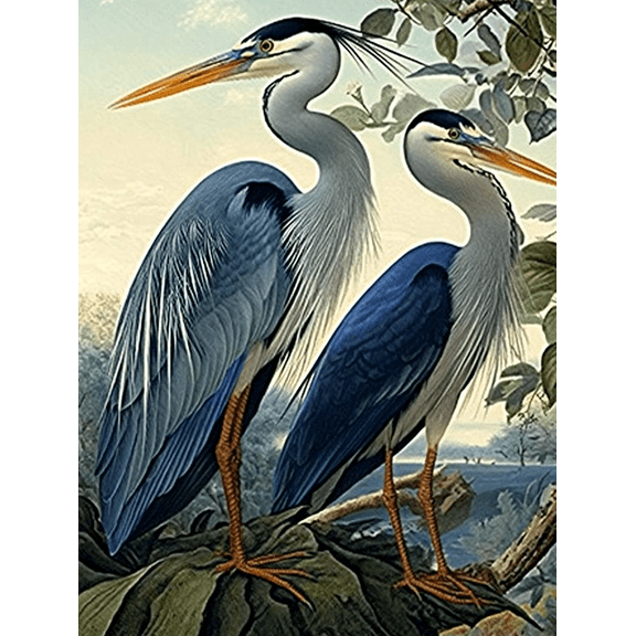 Heron Birds Decorative Painting/Canvas Art， Perfect for Living Room， Bedroom， Office， Dining Room， Kitchen， Study Room， Bathroom， Hallway and Hotel Decoration， Contemporary Heron Artwork Prints.