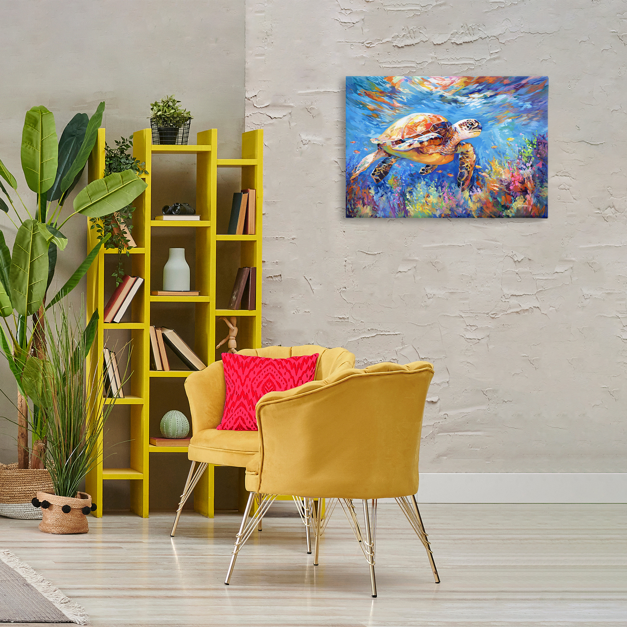 Stupell Industries Sea Turtle's Adventure Animals & Insects Painting Gallery Wrapped Canvas Art Print Wall Art, 30 x 20