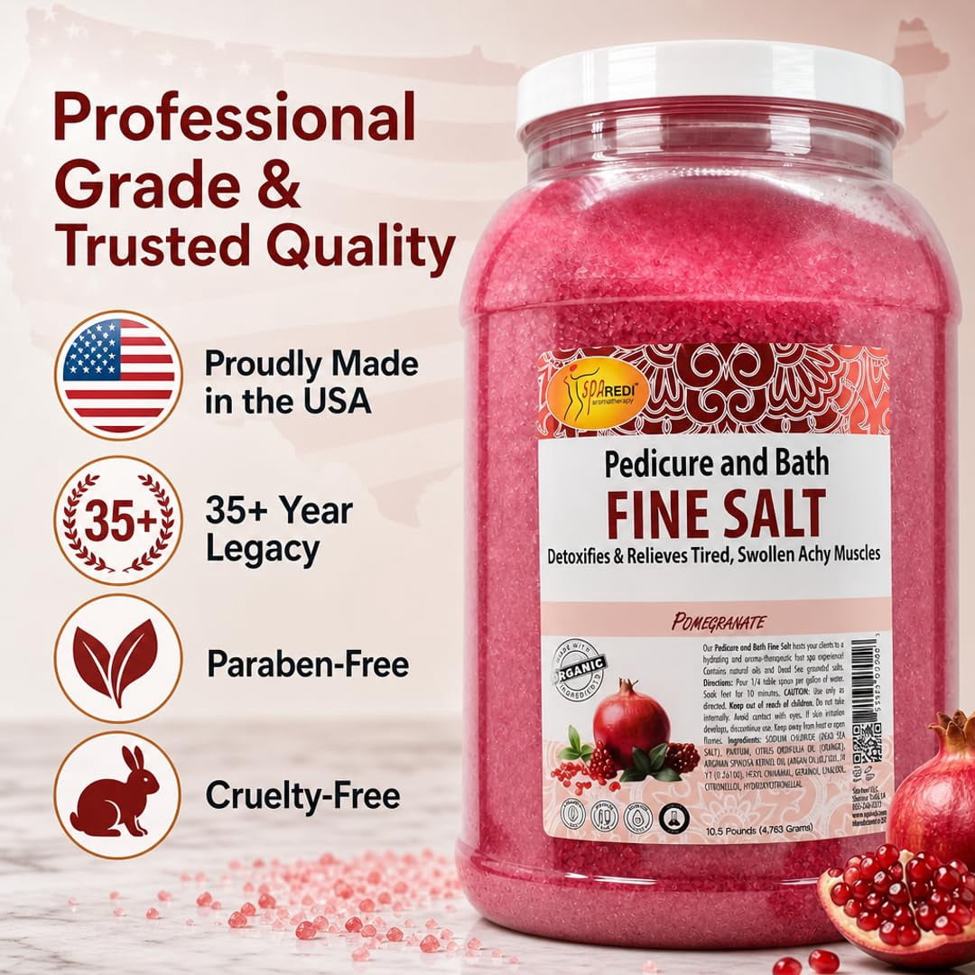 SPA REDI - Detox Foot Soak Pedicure and Bath Fine Salt, Pomegranate, 128 Oz - Made with Dead Sea Salts, Argan Oil, Coconut Oil, and Essential Oil - Hydrates, Softens and Moisturizes