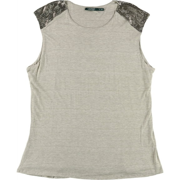 Ralph Lauren Womens Beaded Cap-Sleeve Knit Blouse, Grey, 2X