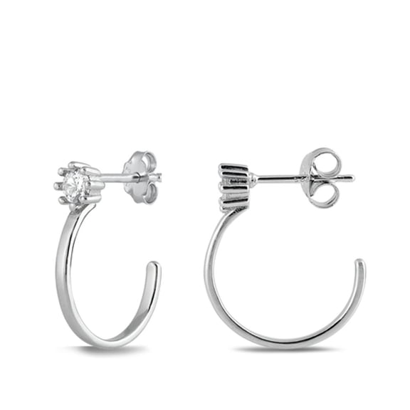 Sterling Silver Wholesale High Polished Clear CZ Hoop Post Earrings 925 New Jewelry Female