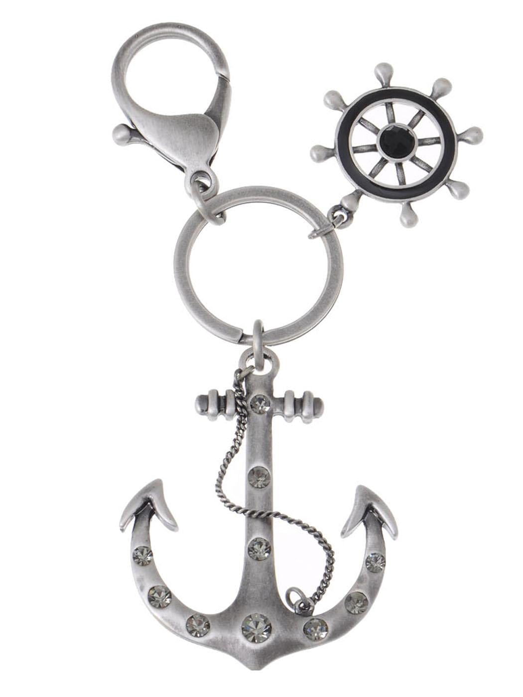 Silver Tune Crystal Rhinestone Nautical Sailor Boat Anchor Hook Key Chain ERA 