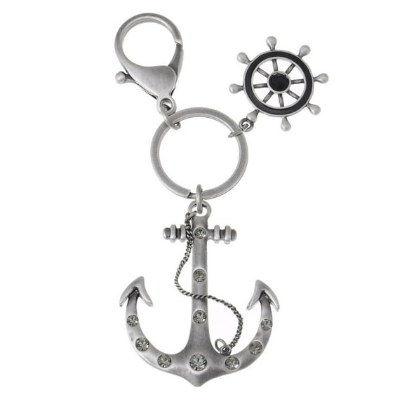 Antique Tone Nautical Sailor Sea Anchor Crystal Rhinestone Keychain