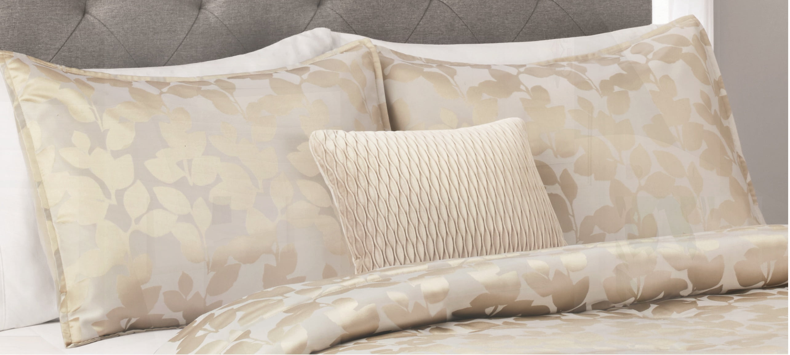 5-Piece Lux Jacquard Comforter Set in Beige & Gold, Queen