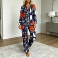 thumbnail image 5 of SETOOFF Halloween Womens 2 Piece Pajama Sets Pumpkin Ghost Print Turndown Collar Tops Loose Pants Casual Sleepwear Plus Size Womens Loungewear for Indoor Daily Wear, 5 of 7