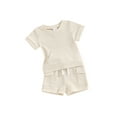 thumbnail image 2 of Gureui Toddler Boy Summer Shorts Outfit Solid Color Short Sleeve Pocket T-Shirt with Elastic Waist Shorts 2 Pcs Waffle Set, 2 of 10