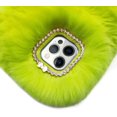 thumbnail image 3 of Compatible with iPhone 14 Pro Max Case Cute Plush Furry Case with Glitter Lanyard Strap Bling Diamond Camera Lens Protector Soft Winter Warm Plush Fluffy Fur Cover for Women Girls, Neon Green, 3 of 12