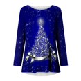 thumbnail image 5 of SDNall Womens Plus Size Christmas Tops Long Sleeves Floral Casual Shirts Solid Pullover Loose Tunic Tops Christmas Tree Print Round Neck Long Dleeve Blouse Holiday Shirts (Blue, Sizes S-XXL), 5 of 9