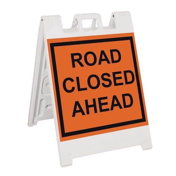 Barricade Sign, Plastic, Engineer, 36 in Height, 3 in Length, 17 lb, White