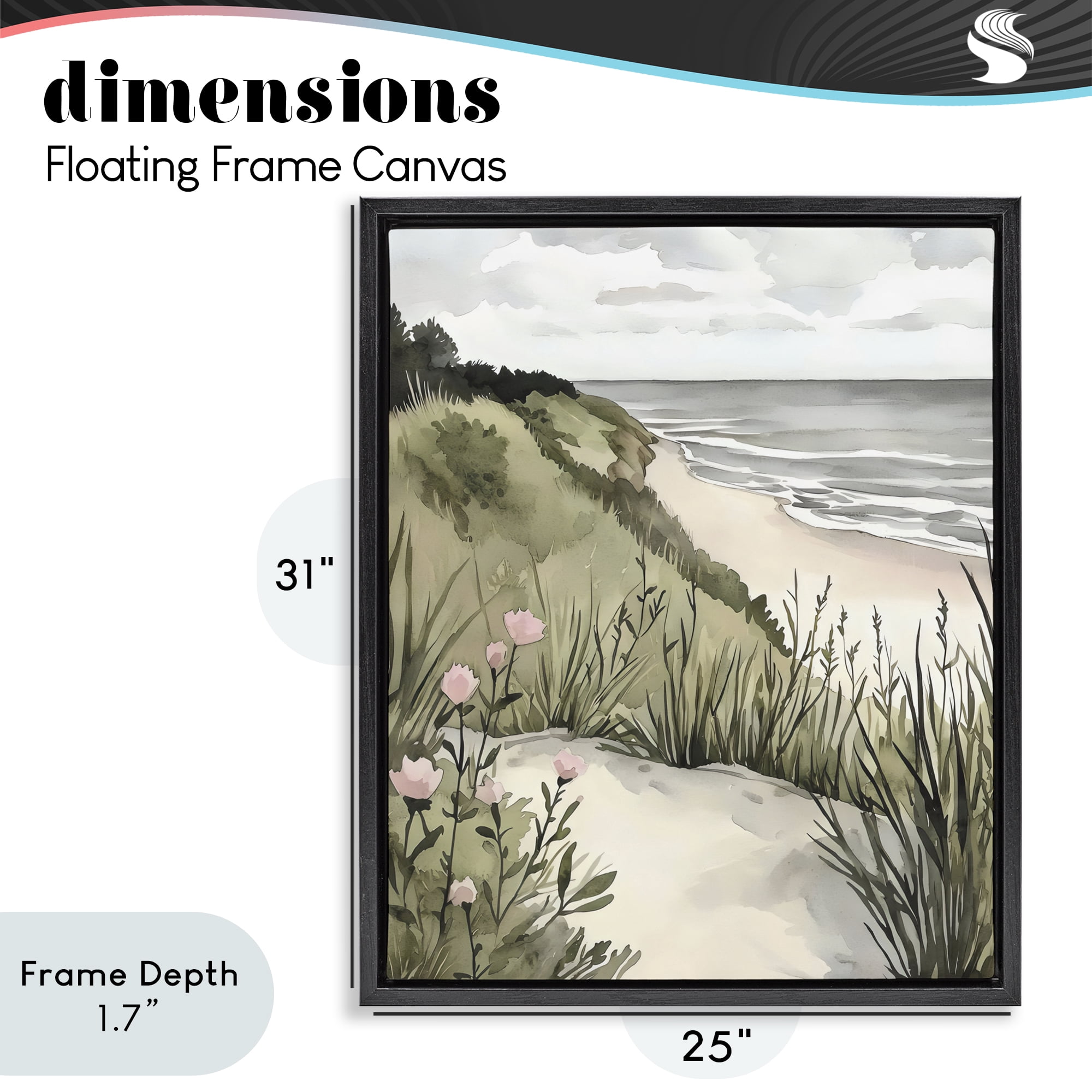 Stupell Industries Coastal Calm on Sandy Dunes Black Framed Floater Canvas Wall Art, design by Riley B