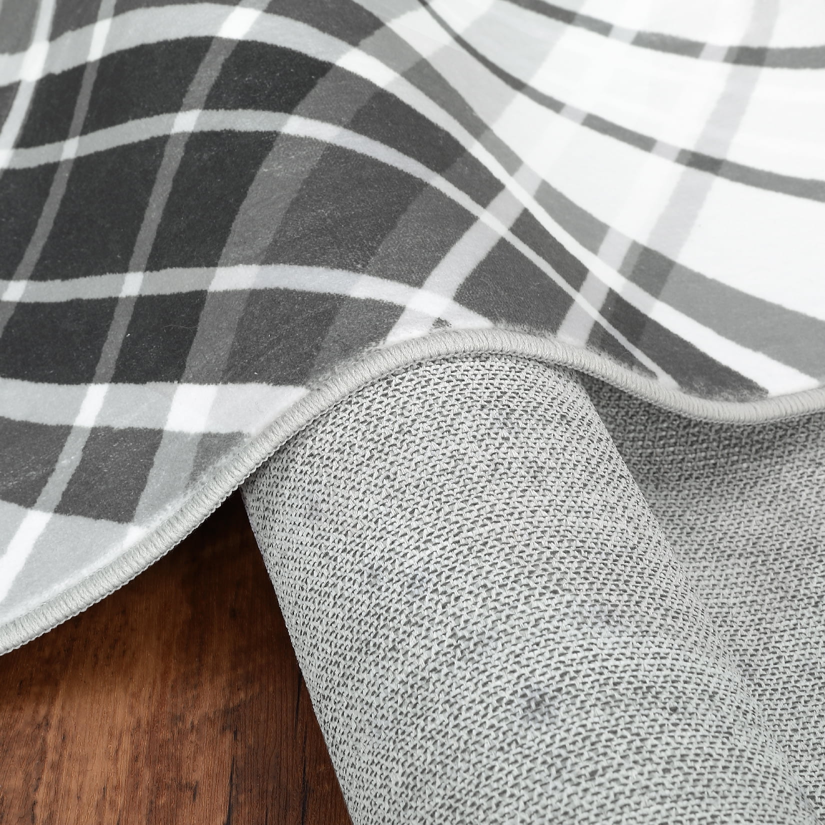FairOnly Large Low Pile Stain Resistanta Area Rug for Living Room Bedroom 9' x 12' Plaid Design Area Rug, Black-gray