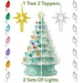 thumbnail image 2 of 15" Hand Painted Ceramic Christmas Tree, Seafoam Snow Flocked Pre-Lit Tree, 128 Multi-Color Lights, 2 Star Toppers, 2 of 7