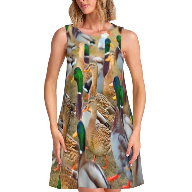 Fotbe Mallard Ducks Vestido de Verano sin Mangas para Mujer – Vestido Midi Línea A, Estilo Camiseta Floral, Vestido Playero Casual y Fluido