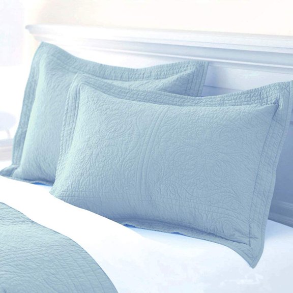 Nvzi 100% Cotton 2-Piece Quilted Pillow Shams Standard Size Floral Printed Decorative Pillow Covers Lightblue