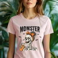 thumbnail image 5 of Spooky Momster T-Shirt | Cute Skeleton Drinking Coffee Graphic Tee for Women, Dark Heather, Size XL, 5 of 6