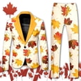 thumbnail image 2 of Canada Day Tuxedo Suits for Men 2 Piece Maple Leaf Printed Lapel V Neck One Button Blazer and Pant Matching Sets for Holiday Party Events, 2 of 6
