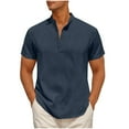 thumbnail image 2 of Mens Casual Short Sleeve T-Shirts Henley Band Collar Basic Shirts Summer Lightweight Breathable Loose Fit Athleisure Classic Tees, 2 of 6