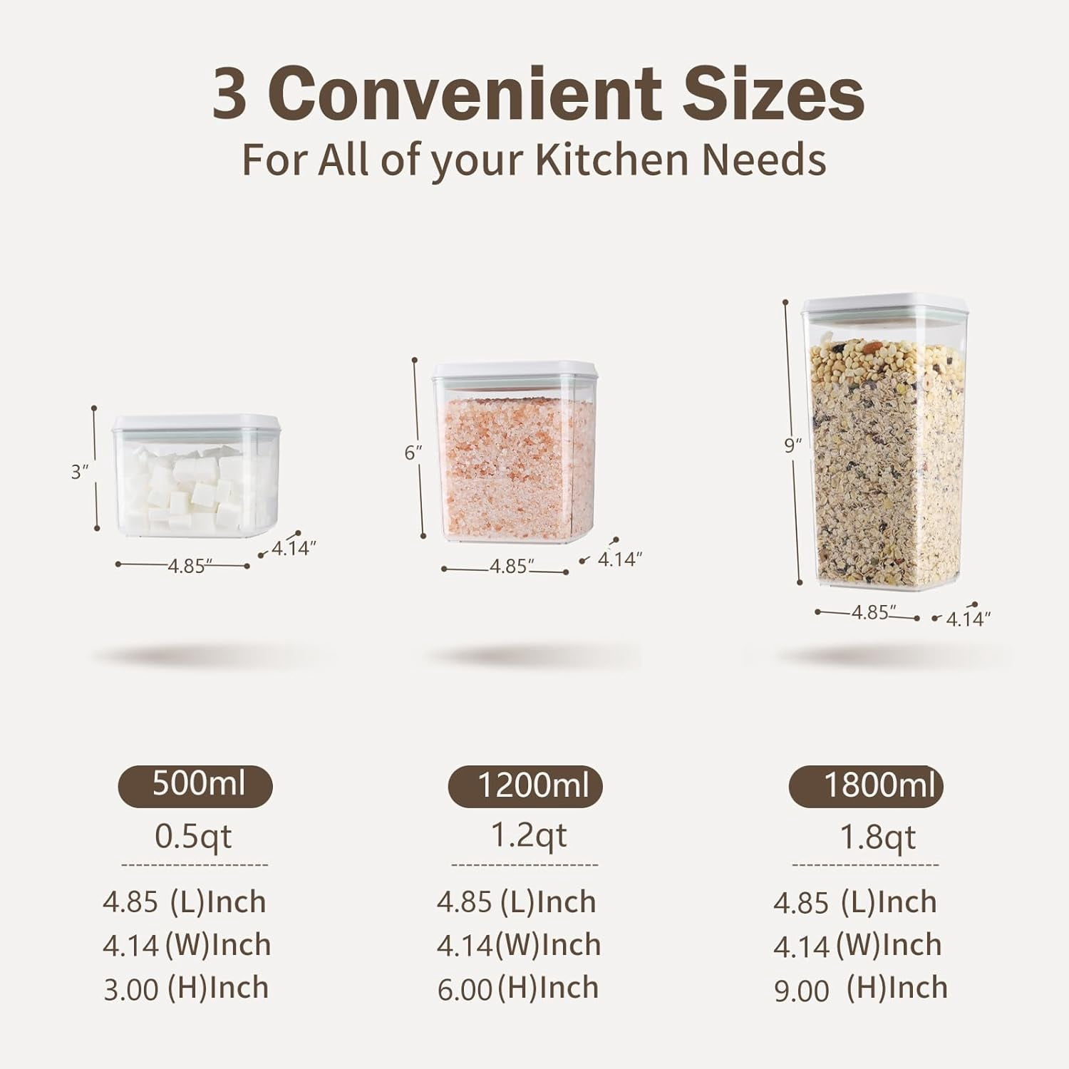 ANKOU 6-Pack Multi-Size Airtight Food Container Set, Pop Lid & Stackable for Pantry