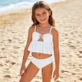 thumbnail image 2 of Ticikt Girl's 2 Piece Tankini Swimsuit with Metal Decoration Textured Twist Front Ruched Ruffle Bikini Set Bathing Suits,Color:White,Size:3-4 Years, 2 of 7
