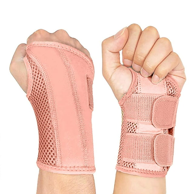 Muñequera para túnel carpiano mano derecha izquierda para hombres y mujeres, soporte para dormir durante la noche, férulas, estabilizador de brazo con (mano izquierda-rosa, (paquete de 1))