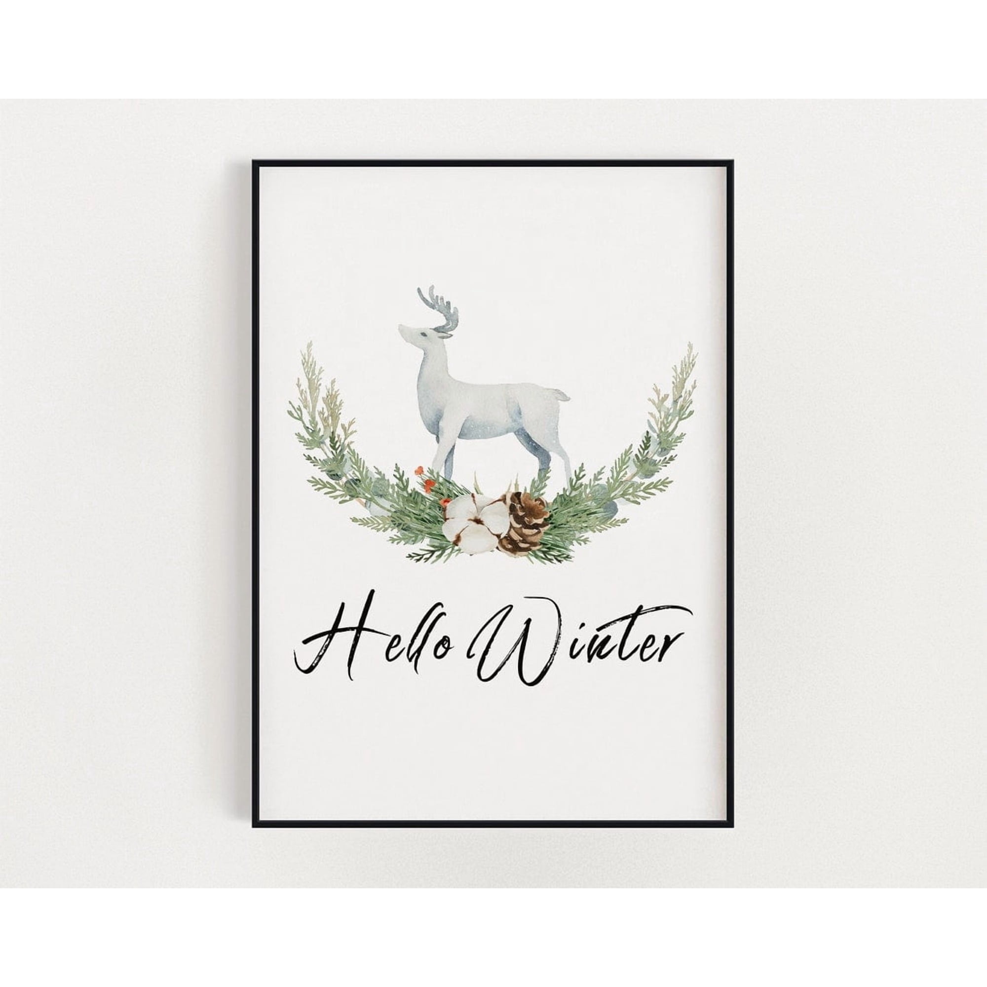 Christmas Wall Art Print Hello Winter Seasonal Living Room Home And Gallery Wall Decor