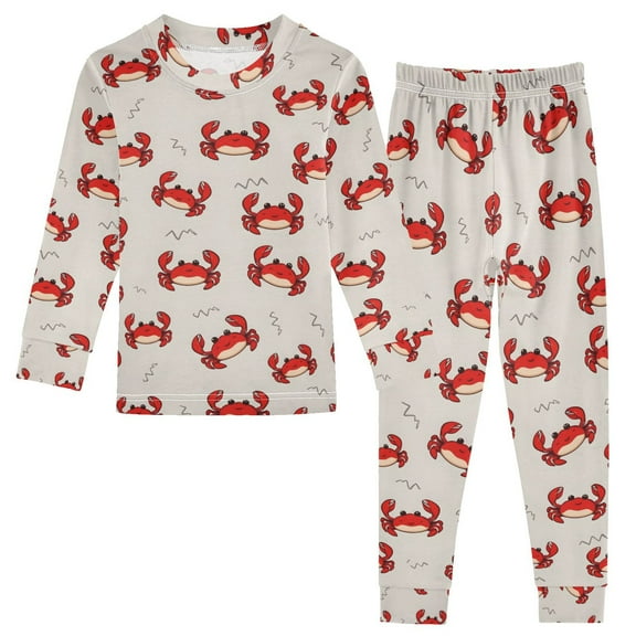 joogoo Crabs Cartoon 2 Piece Long Sleeve Tee and Pants Cotton Pajama Set 5Y