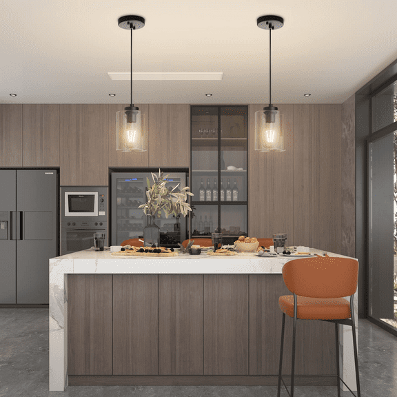 1-Light Modern Pendant Light Twin Pack,Adjustable Industrial Hanging Lights,Matte Black with Clear Glass Shade for Bar, Dining Room, Corridor,Kitchen Island