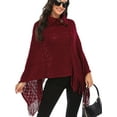 thumbnail image 4 of SHCKE Women's Asymmetric Knitted Poncho Sweater Chic Tassel Poncho Wrap Loose Fringed Shawls Capes and Wraps Pullover Sweater with Tassels Hem, 4 of 6
