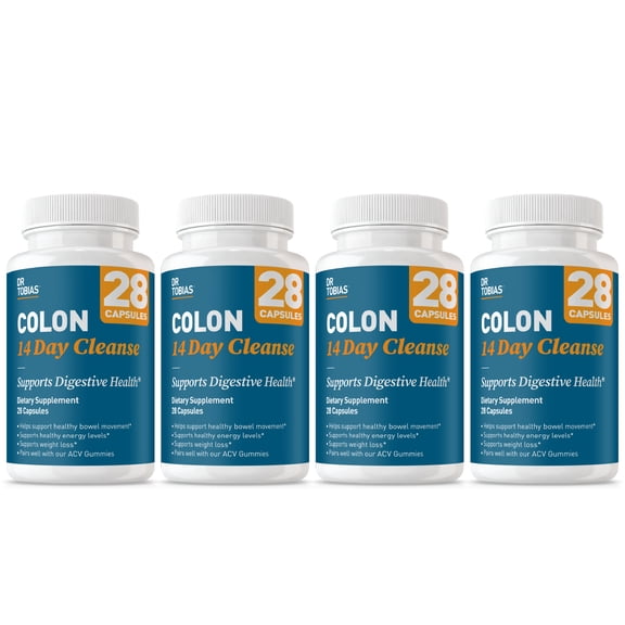 Dr. Tobias Colon Cleanse - Constipation Relief & Gut Health Support for Women & Men | 14 Day Colon Cleanser for a Gentle Colon Detox & Gut Flush - 4 bottles of 28 Capsules
