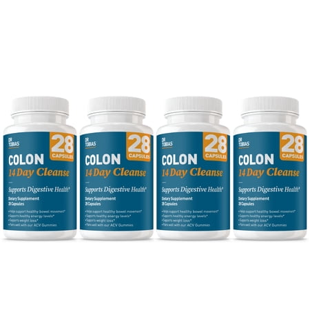 Dr. Tobias Colon Cleanse - Constipation Relief & Gut Health Support for Women & Men | 14 Day Colon Cleanser for a Gentle Colon Detox & Gut Flush - 4 bottles of 28 Capsules