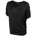 thumbnail image 2 of KOGMO Womens Solid Basic V neck Dolman Tunic Top with Sleeve Shirring, 2 of 6