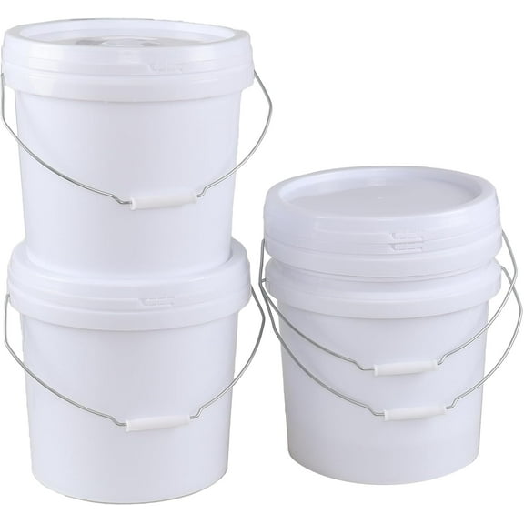 4 Packs 4 Gallon Plastic Storage Bucket Food Grade, Round Bucket with Handle, White