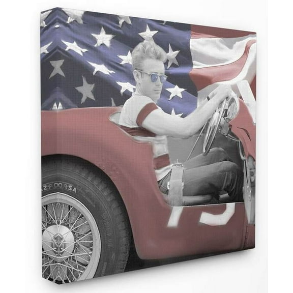 Stupell Industries Flag Car Vintage Hollywood Movie Star Classic Illustration Canvas Wall Art by Jadei Graphics