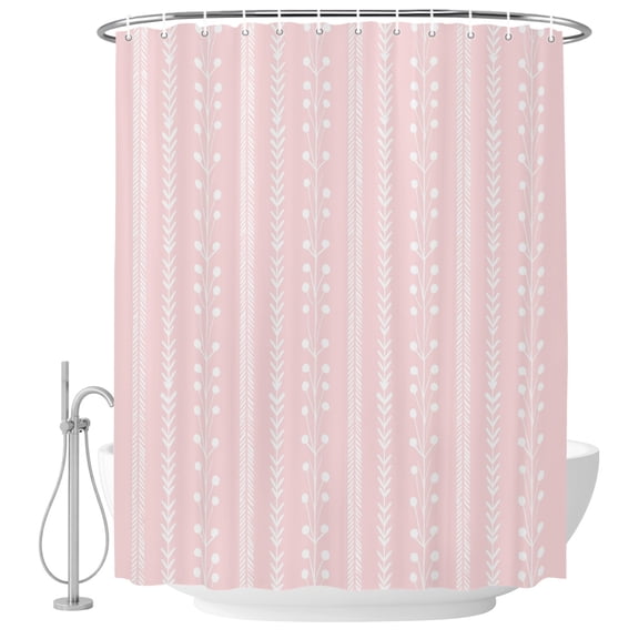 Extra Long Shower Curtain 72x84 Inch, Spring Botancial Shower Curtain Waterproof Bathroom Decor, Modern Rustic Minimalist Lines Pink Fabric Bath Curtain Set Accessories with Hooks