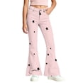 thumbnail image 2 of Spazoro Girls Flare Pants with Pockets, Flare Leg Star Print Button Closure Loose Fit Zip Up Casual Bell Bottom Trousers Pink Size 8-9, 2 of 9