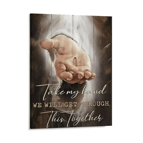 Jesus Painting The Hand Of God Painting, Take My Hand Poster Wrapped Wooden Frame Wall Decor,,Canvas Wall Art for Living Room,Bedroom,Office,Ready to Hang