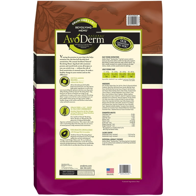 AvoDerm Natural Revolving Menu Adult Dog Food Duck 22 Pound Walmart
