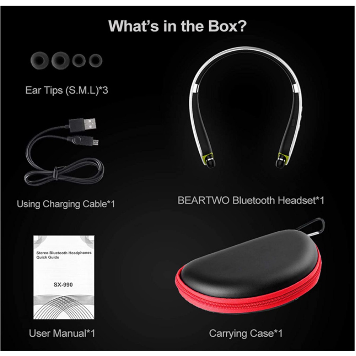 SX-990 Stereo Bluetooth Headphones 5.0 Folding Universal Sports Music Headphones SX990 Hanging Neck Wireless Headphones,Black