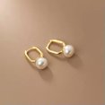 thumbnail image 4 of K-KED 925 Sterling Solid Silver 8mm Button Freshwater Pearl Drop Hoop Earrings-Gold, 4 of 6