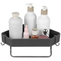 Toyandona Restroom Organizer Corner Shelf Aluminium Alloy Shampoo Holder Towel Holder Storage Organizer Dark Grey 1 Set