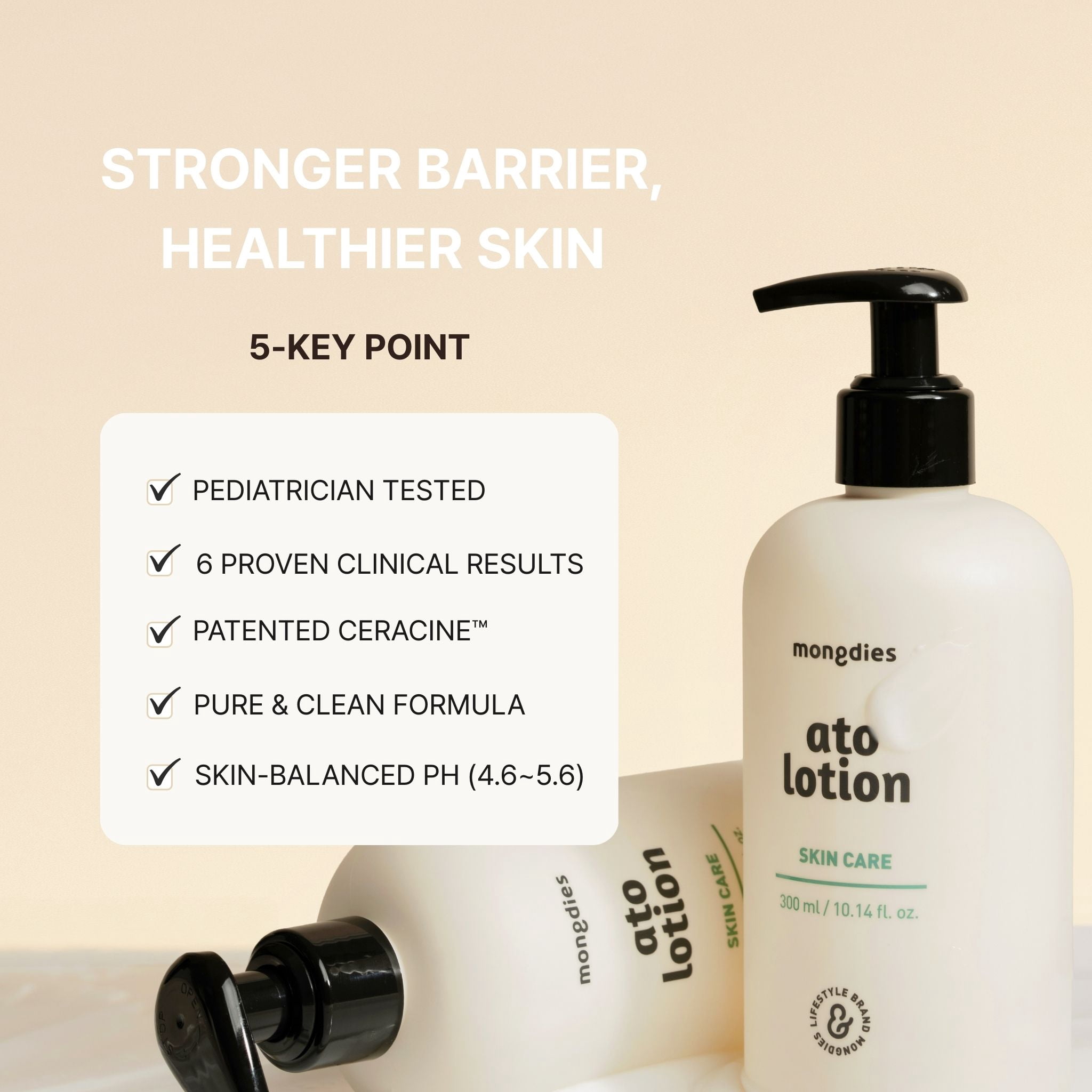 Mongdies Baby Ato Lotion | Vegan Daily Moisturizer for Newborns & Kids | 6-Layer Ceramide & Mineral-Rich Glacier Water | pH Balanced, Non-Greasy Relief for Sensitive Skin | 10.14 fl. oz