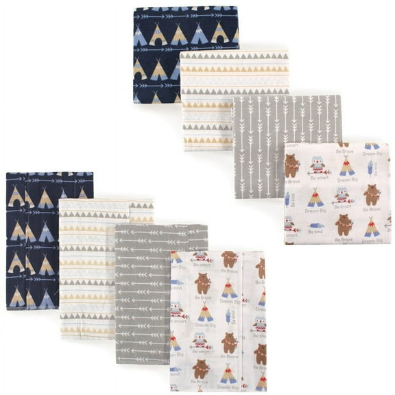 Luvable Friends Infant Boy Cotton Flannel Burp Cloths and Receiving Blankets, 8-Piece, Bears, One Size