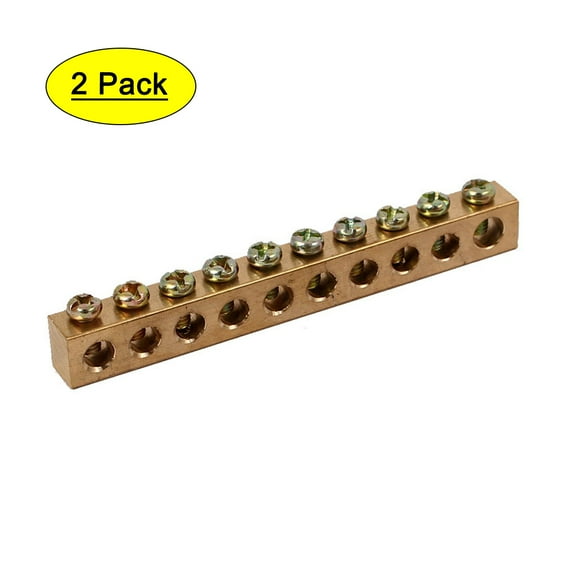 10 Holes Distribution Cabinet Wire Screw Terminal Copper Neutral Bar 2pcs