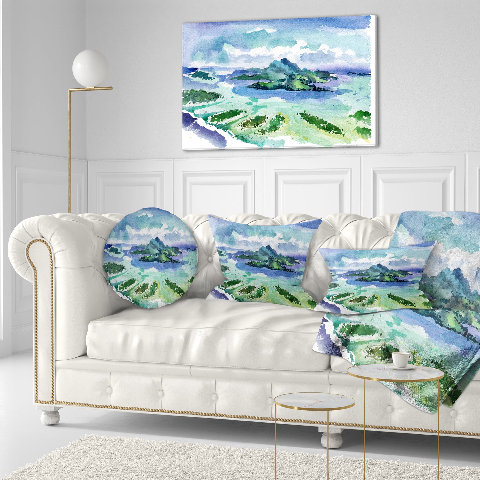 Designart Bora Bora Vector Illustration - Cityscape Painting Throw Pillow - 12x20