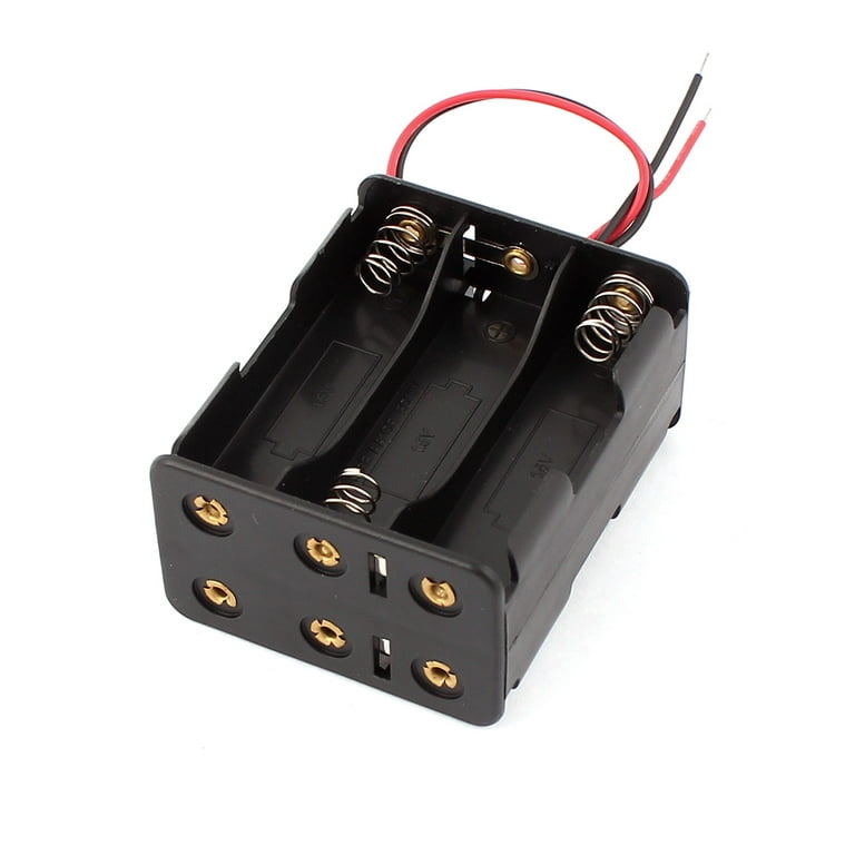 Spring Loaded 2 Wired Dual Sides Plastic 6 x 1.5V AA Battery
