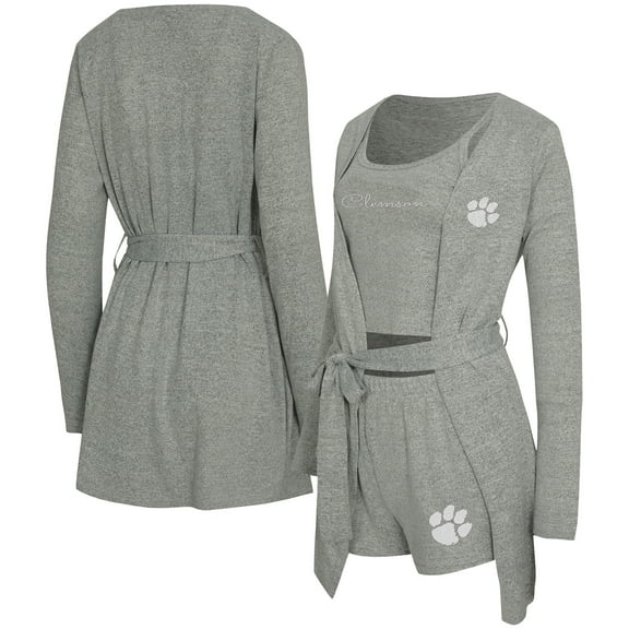 Women's Concepts Sport Gray Clemson Tigers Rigor Three-Piece Tank, Short & Robe Set