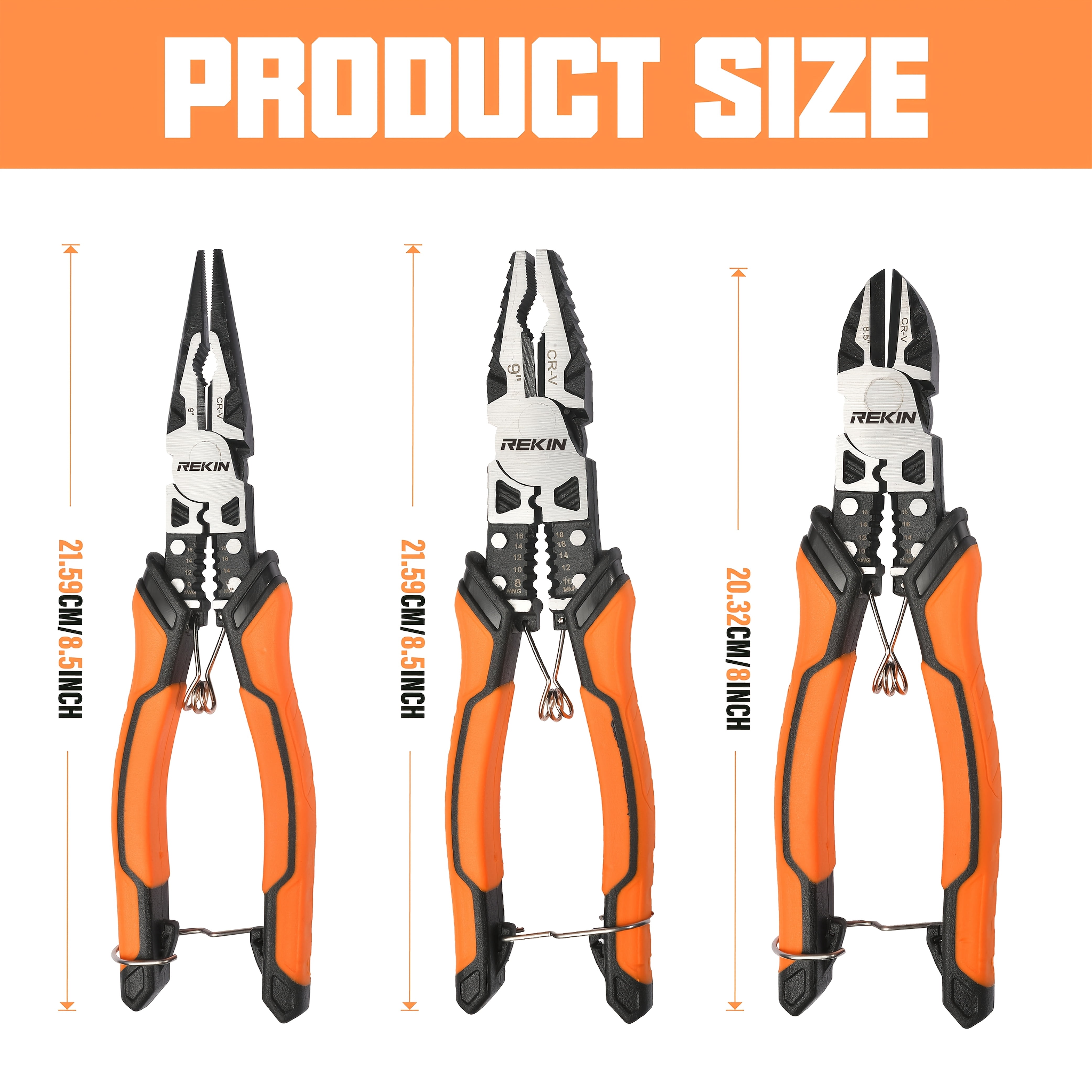 1/3pcs Industrial-Grade Multi-Functional 9-in-1 Pliers Or Set, 8.5" Long-Nose Pliers, 8.5" Wire Cutters, 8" . Suitable For Electrical Work, Auto Repair, Home Improvement, And Cutting Applications.